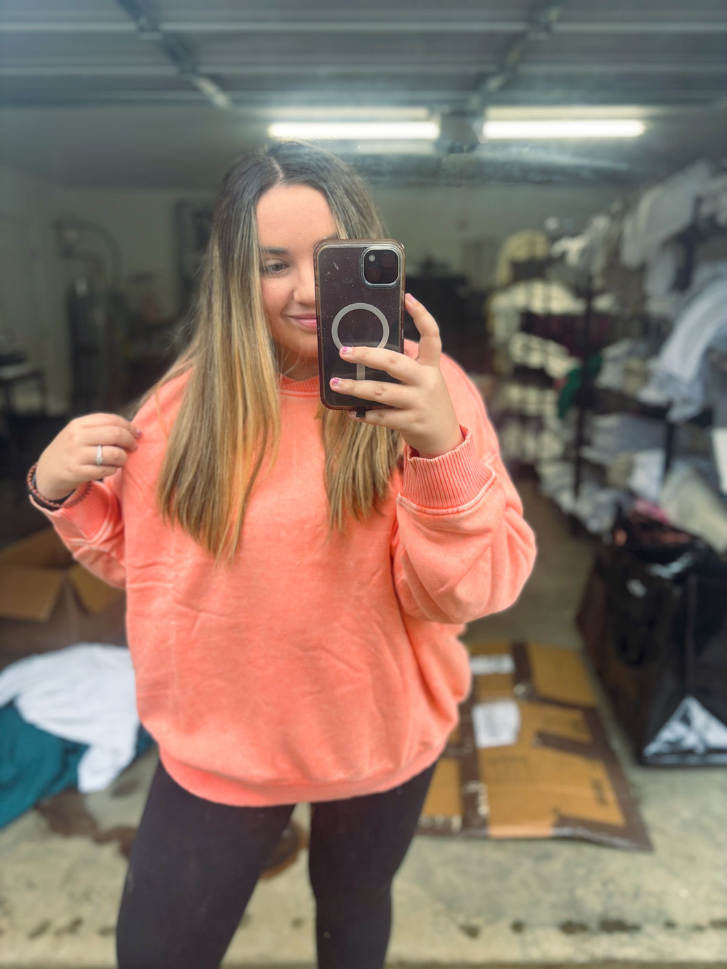 Coral Mineral Wash Pullover