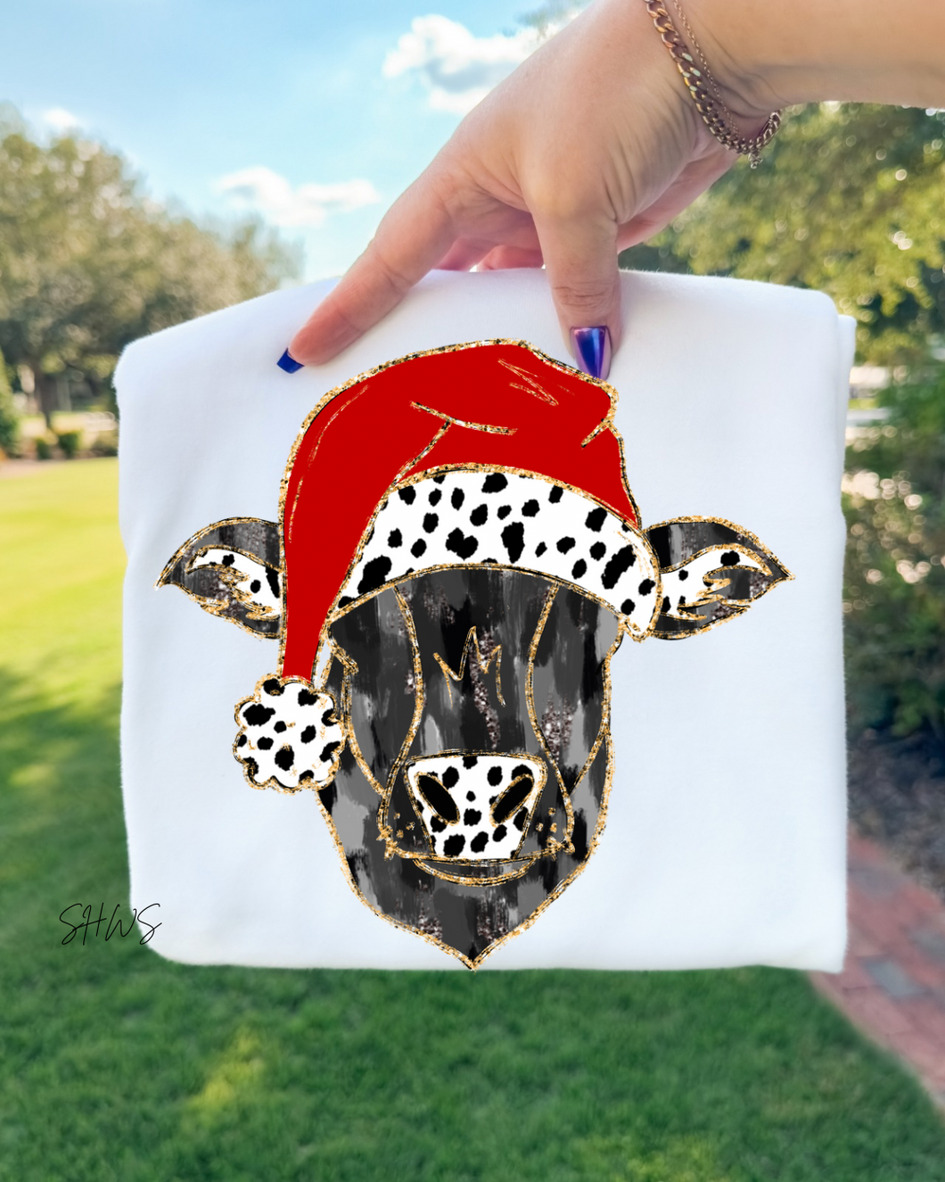 Christmas Cow Dalmatian Graphic Tee + Sweatshirt