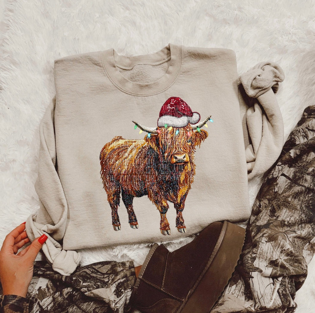 Rhinestone Cow Christmas Graphic Sweatshirt