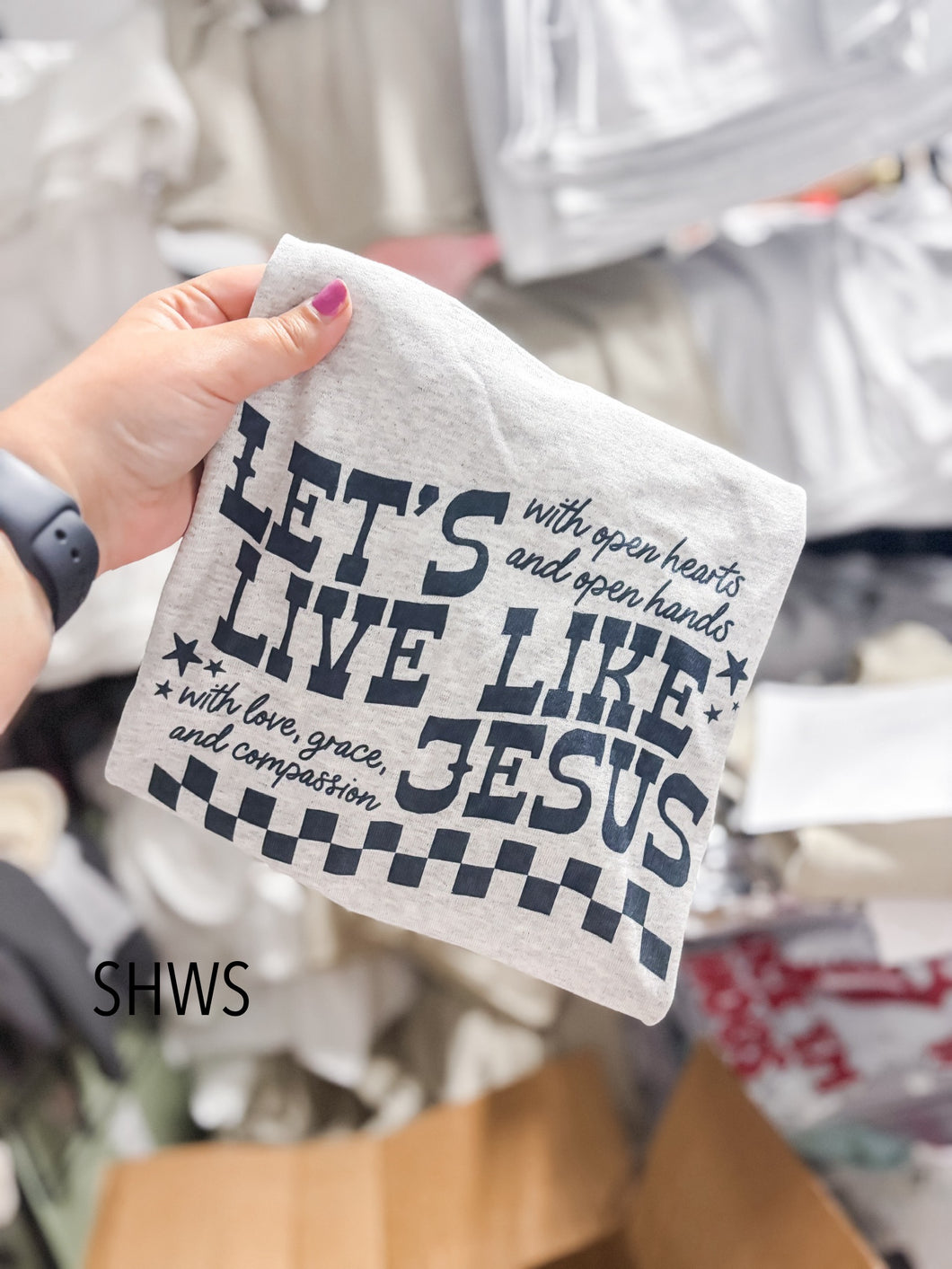 Let’s Live Like Jesus Checkered Graphic Tee + Sweatshirt