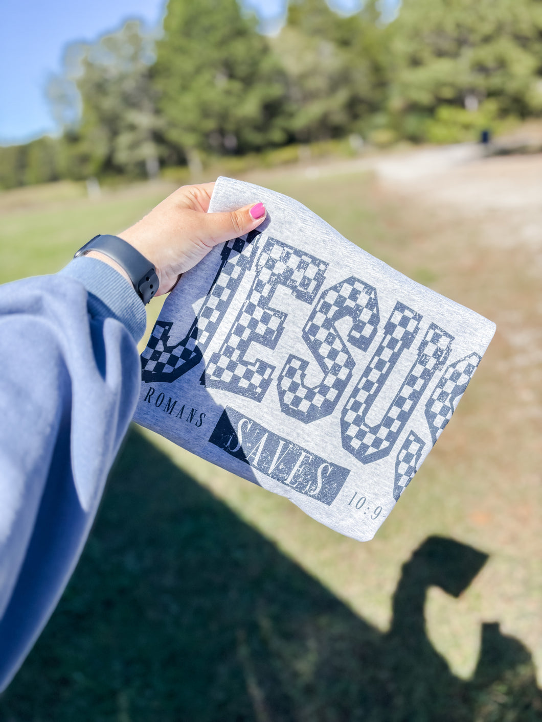 Jesus Saves Checkered Graphic Tee + Sweatshirt