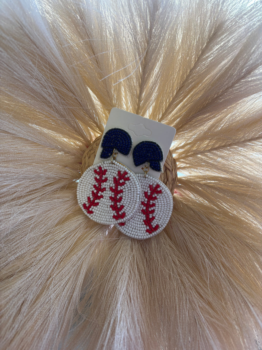 Baseball Navy Beaded Earrings