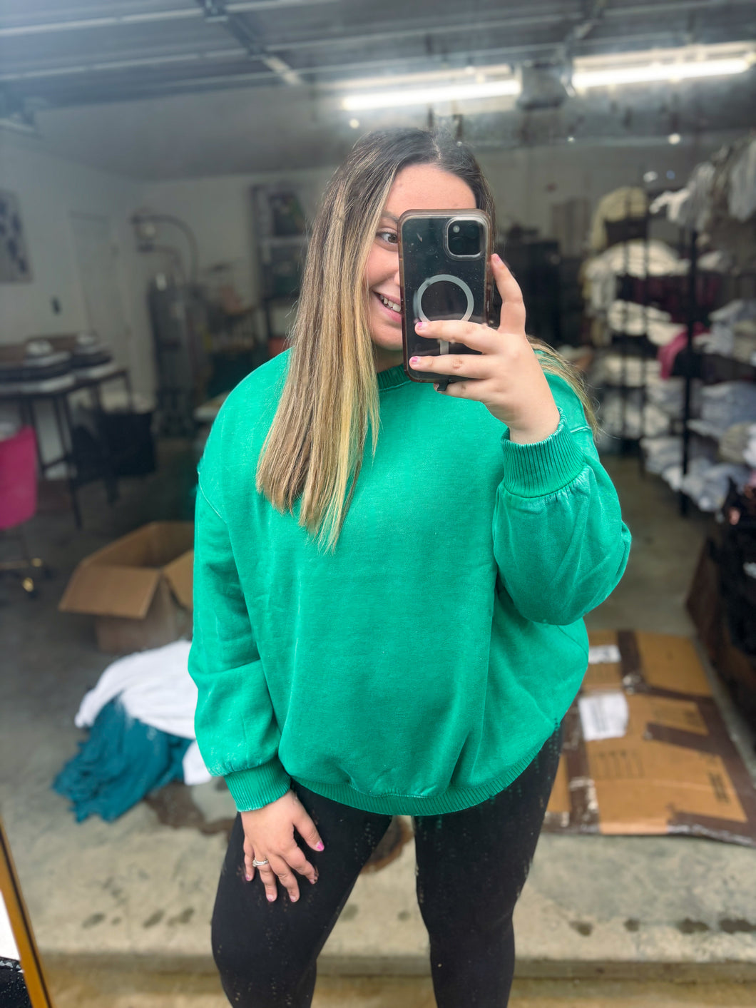Green Mineral Wash Pullover
