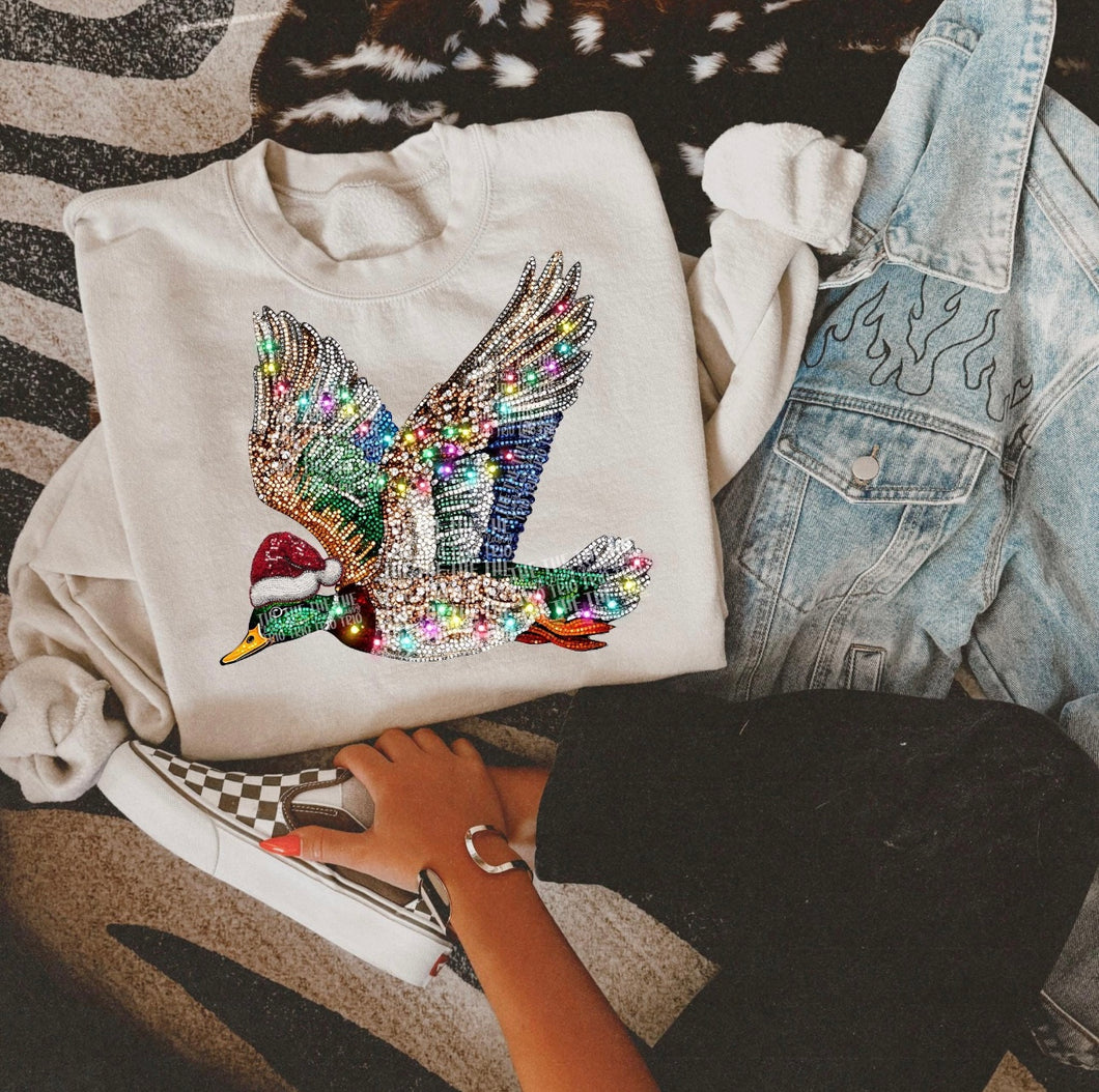 Rhinestone Duck Christmas Graphic Sweatshirt