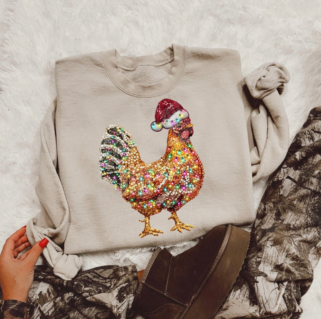 Rhinestone Chicken Christmas Graphic Sweatshirt