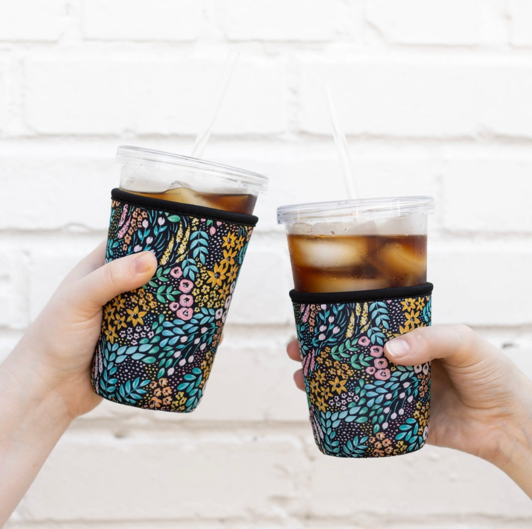 Coffee Koozie-Black Floral