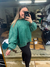 Load image into Gallery viewer, Dark Green Crop Mineral Wash Pullover
