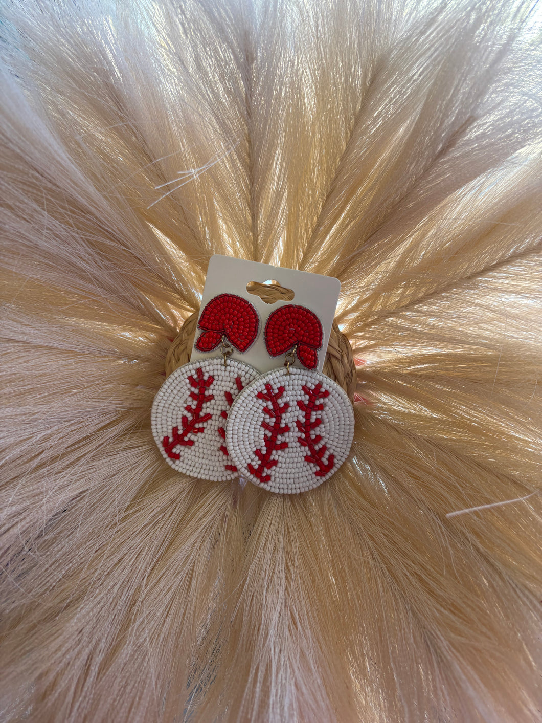 Baseball Red Beaded  Earrings