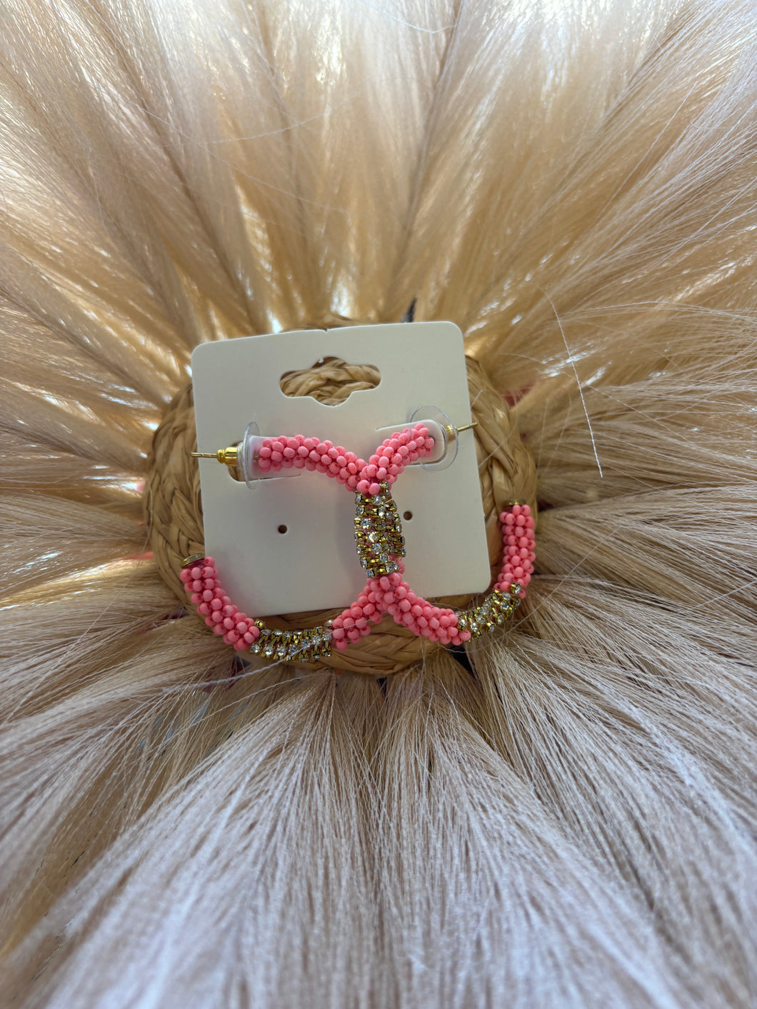 Pink and Gold Beaded Hoop Earrings