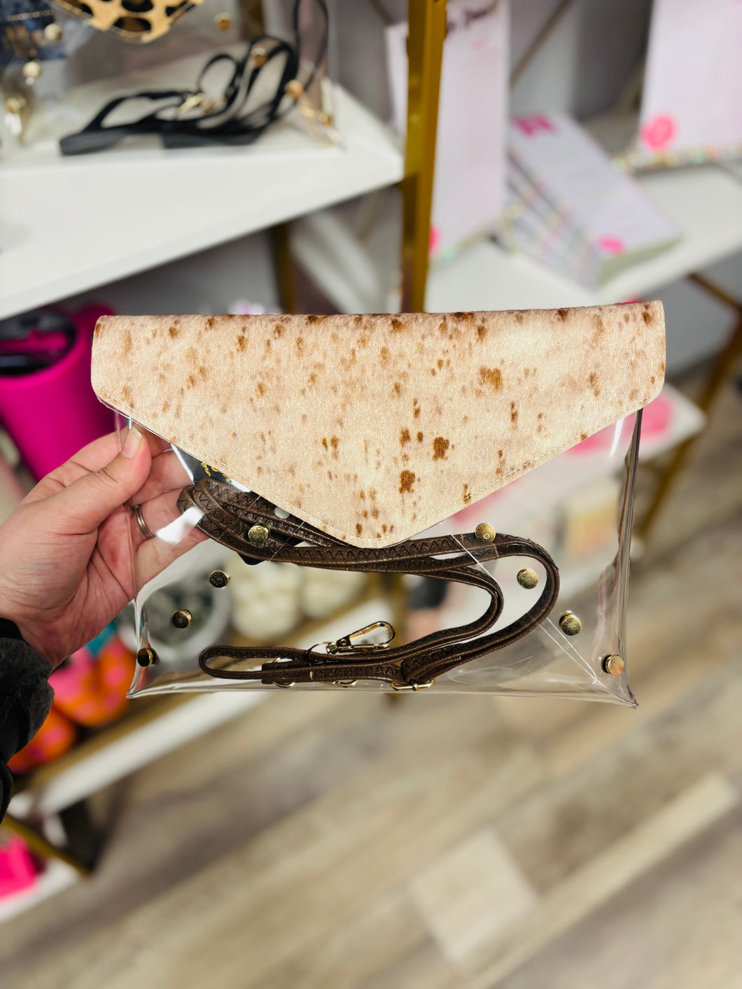 Brown Cowhide Clear Bag
