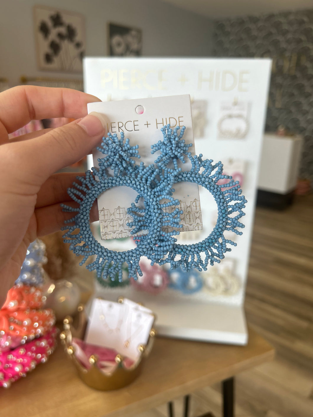 Beaded Coral Burst Earring Blue